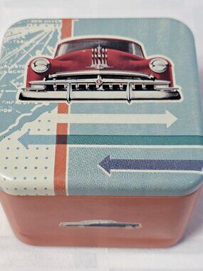 CAR THEMED FOSSIL METAL WATCH LIDDED CASE BOX 30TH ANNIVERSARY DRESSER STORAGE